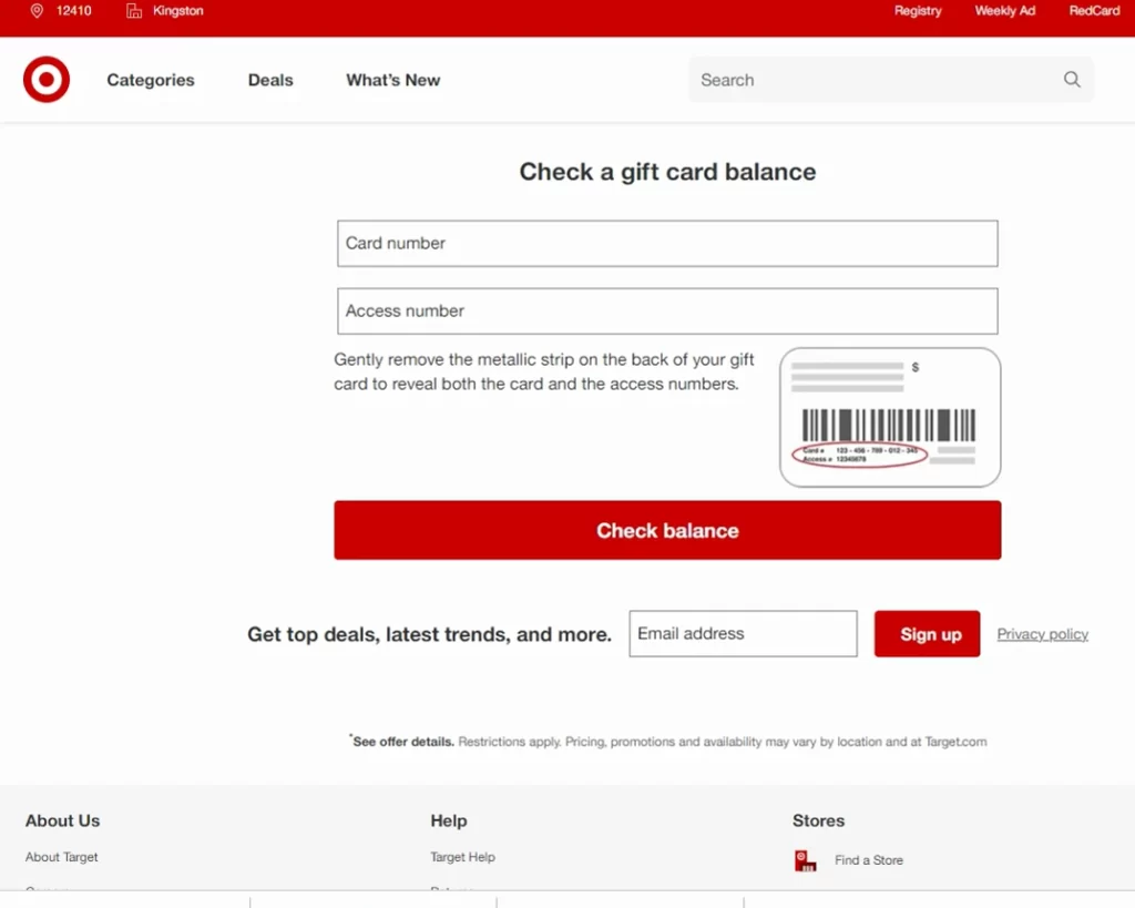 check target gift card balance online